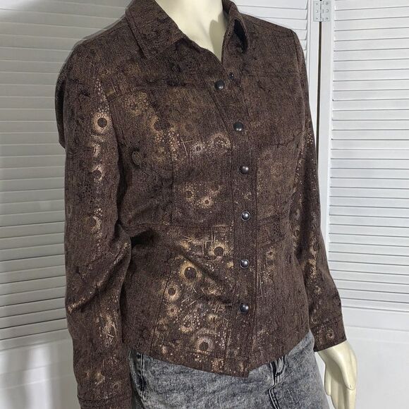Coldwater Creek Metallic Snap Down Jacket Size 10 - Picture 1 of 12